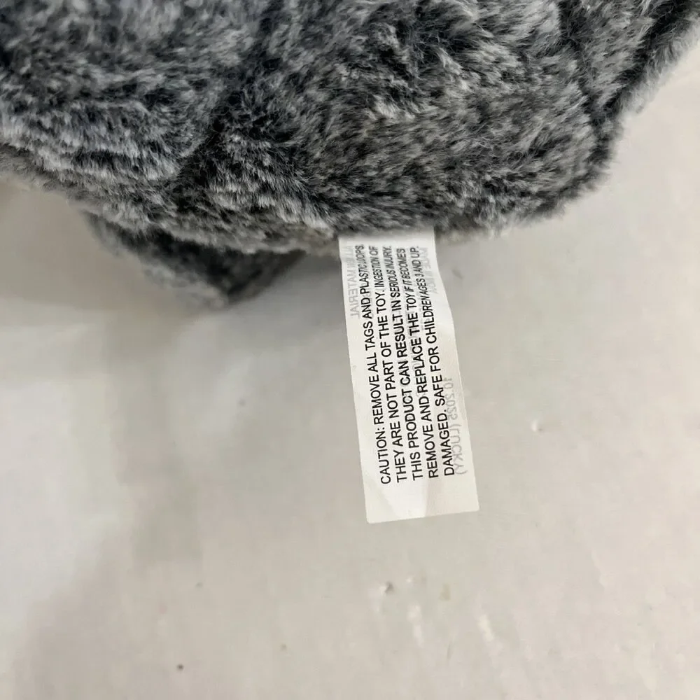 Lucky the Cat Grey & Blue Bow Squeaker Stuffed Animal Embroidered Eyes 10”